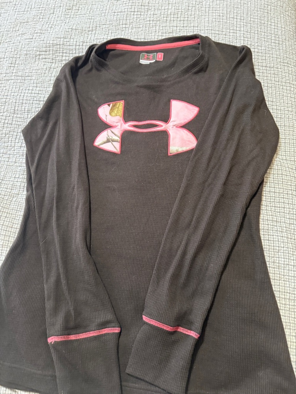 Under Armour Black Long-Sleeve Tee with Pink Logo